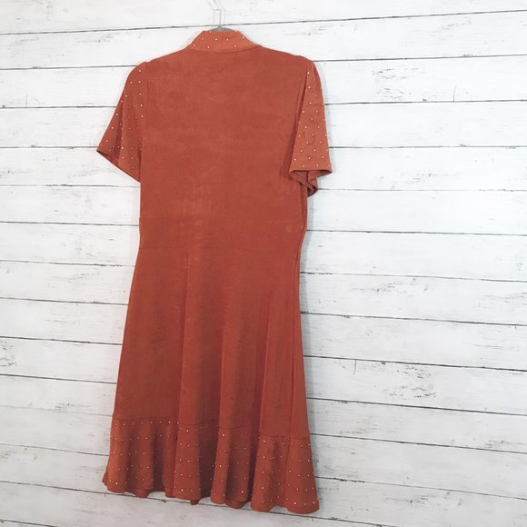 NWT Michael Kors Burnt Orange Studded Ruffle Dress - Picture 4 of 5